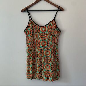 Xhilaration Juniors Medallion Red Black Teal Aztec Romper Shorts Size Large BOHO